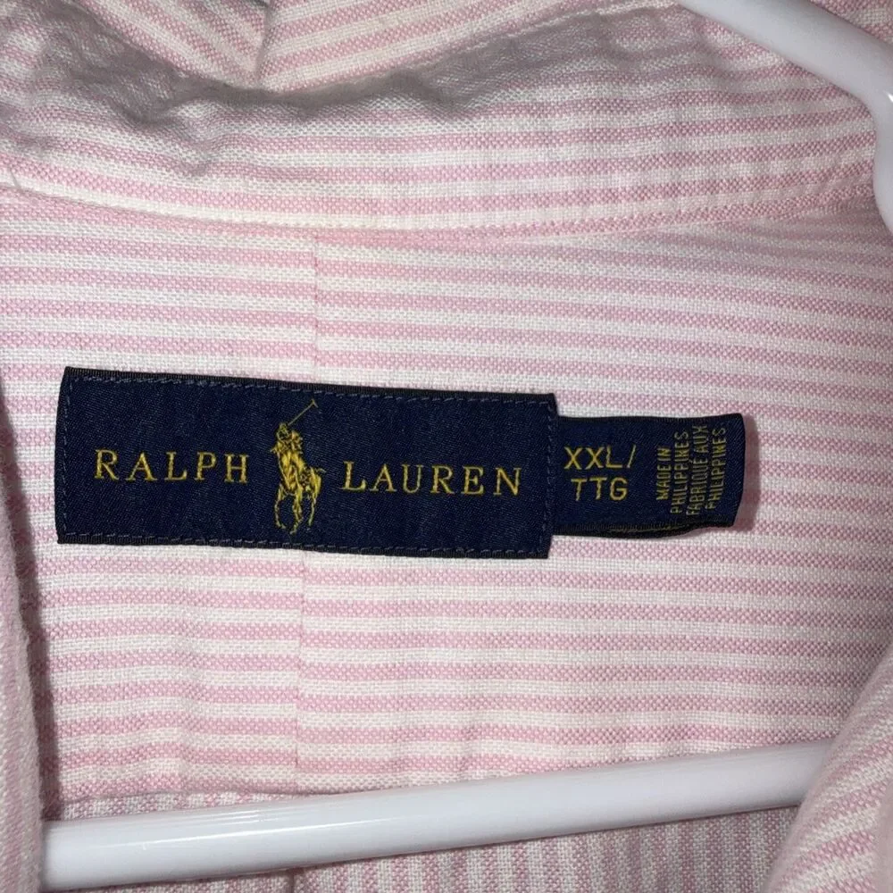 Polo Ralph Lauren Oxford Shirt XXL Pink White Striped Classic Fit Pony Pristine